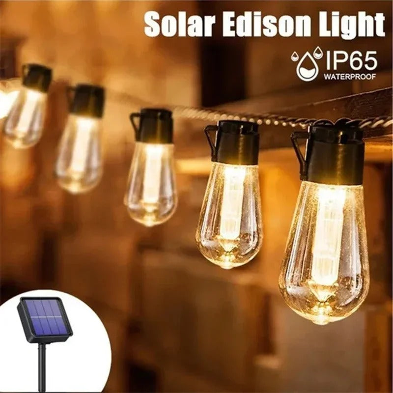 Solar String Lights, S14 Edison Bulb Warm White Garland