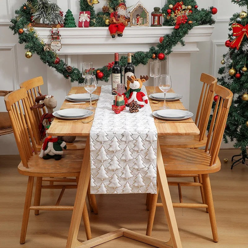 3D Green Christmas Tree Sequin Table Runner, Holiday Decor