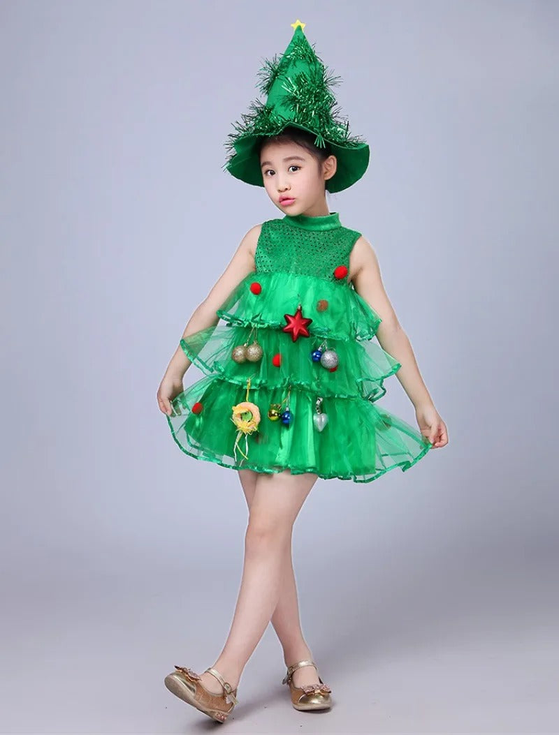 Green Christmas Tree Costume – Funny Festive Dress Up Outfit for Adults & Kids Party