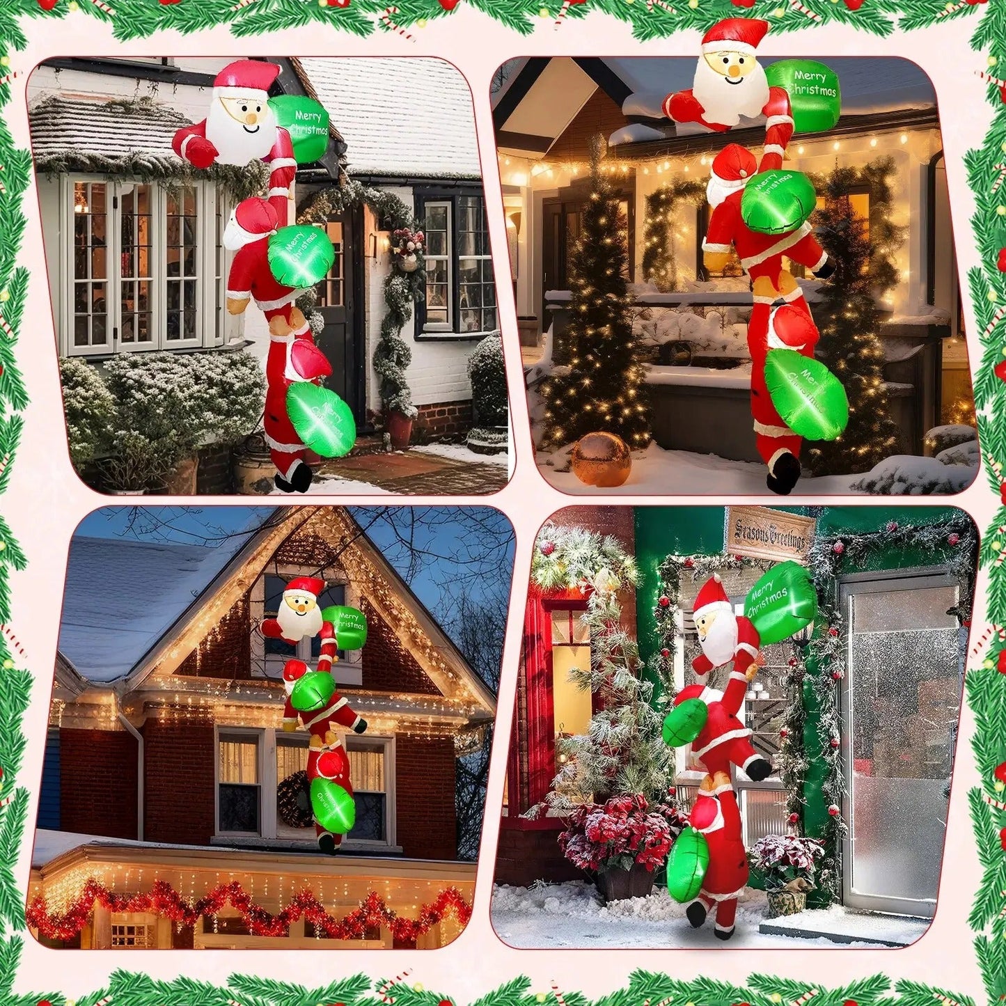 8FT Christmas Climbing Santa Inflatable – Giant Blow Up Outdoor Decoration with Built-in LED Lights