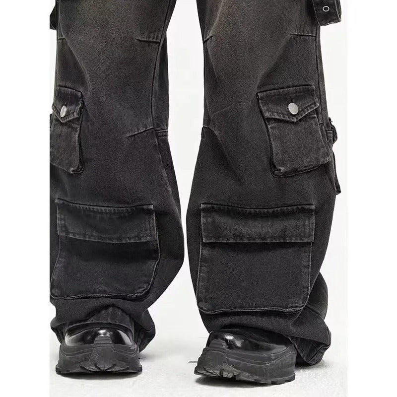 Men’s Baggy Cargo Jeans – Multi-Pocket Loose Fit Denim Streetwear Trousers