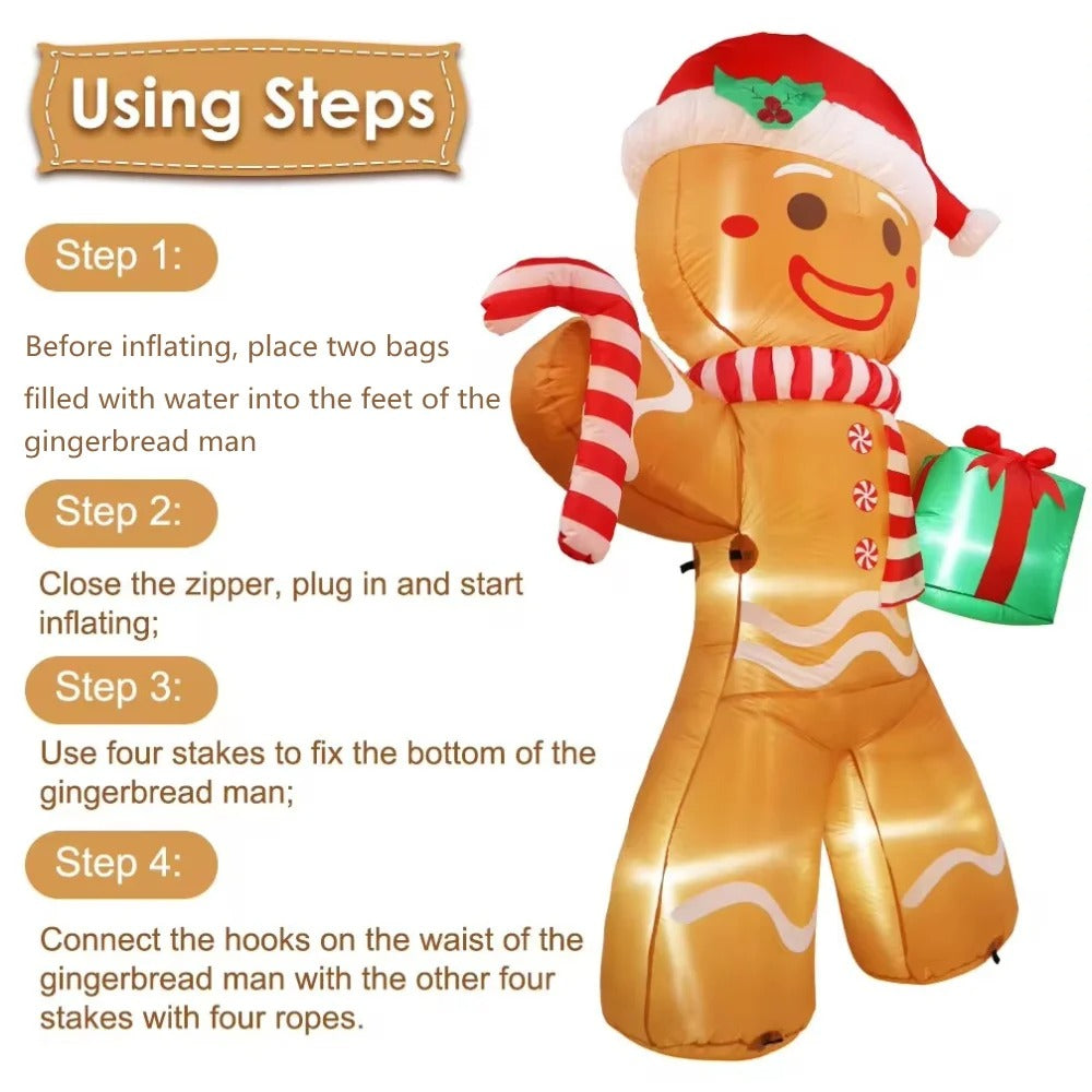 8FT Christmas Inflatable Gingerbread Man with Gift Pack – 2.4M Outdoor Garden Lawn Decoration