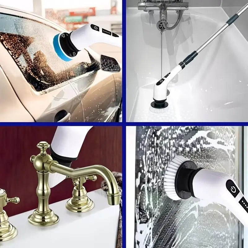 Electric Cleaning Brush – 9-in-1 Rotating Head | Bathroom, Floor & Shower Cleaner