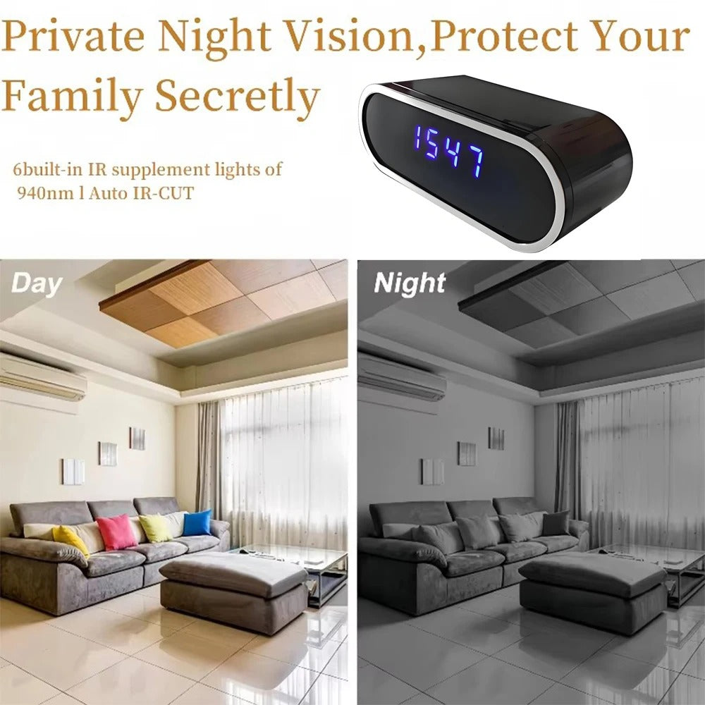 HD 1080P WiFi Clock Camera | Night Vision, Motion Detection & Remote Viewing