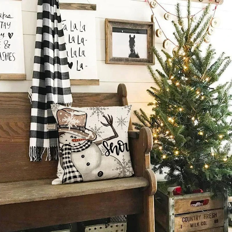 Linen Christmas Cushion Cover – Festive Pillow Case 45x45cm for Holiday Home Décor