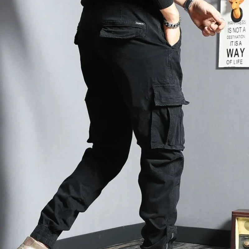 Men’s Grey Slim Biker Cargo Pants – Skinny Fit Streetwear Trousers with Multi-Pockets
