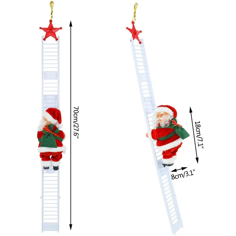 Santa Claus Climbing Ladder Doll with Music – Christmas Tree Ornament & Festive Decoration