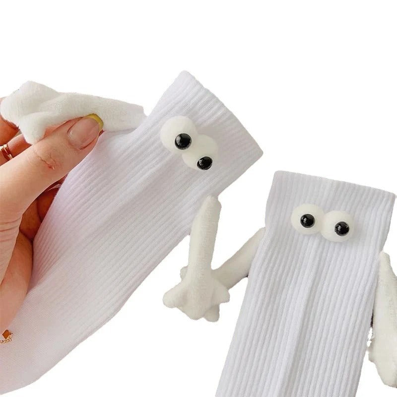 Cute Couple Doll Socks – Cartoon Hand-in-Hand Magnetic Attraction Cotton Socks for Women