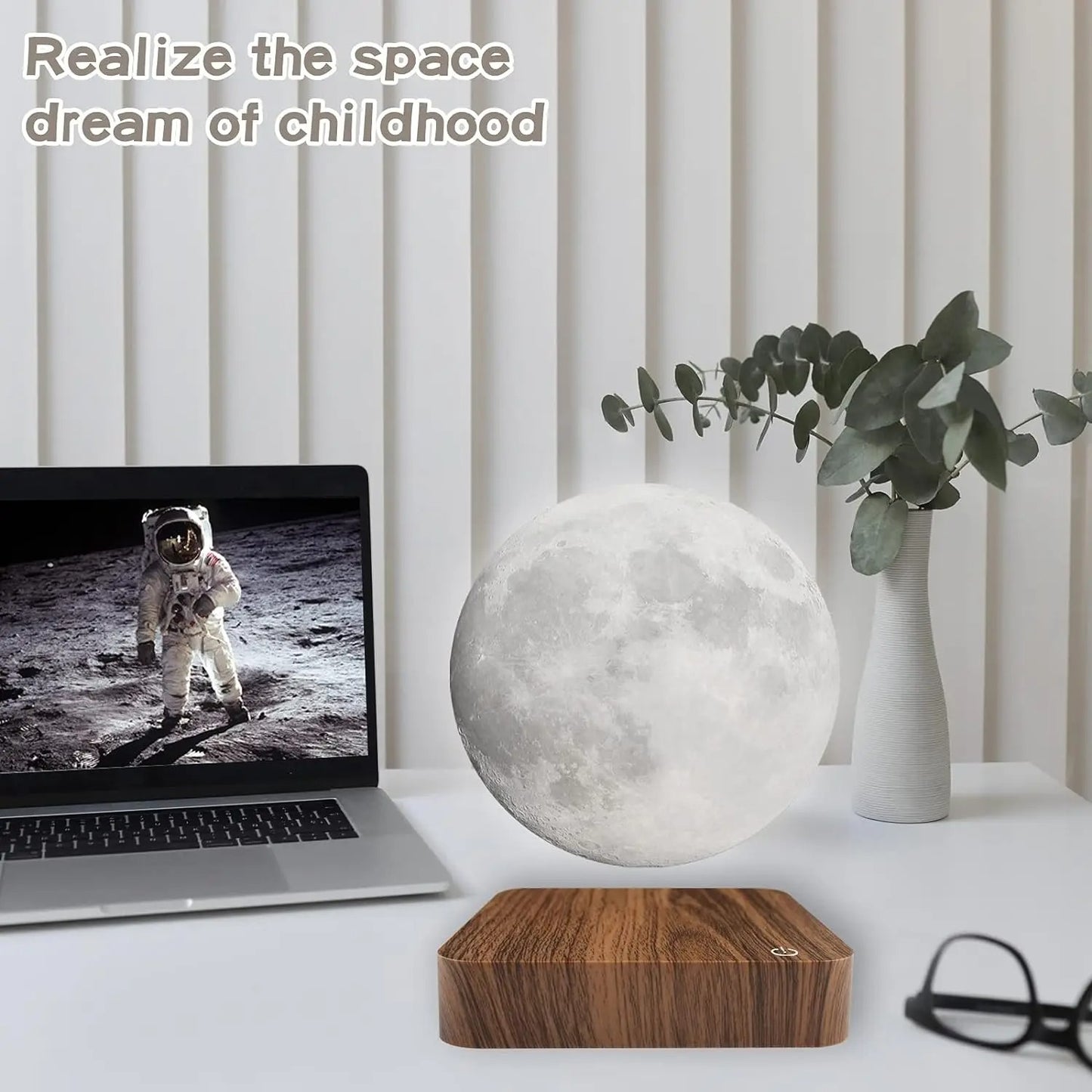 Magnetic Levitating Moon Lamp – 3D Printed, 3-Color LED Night Light with Wooden Base