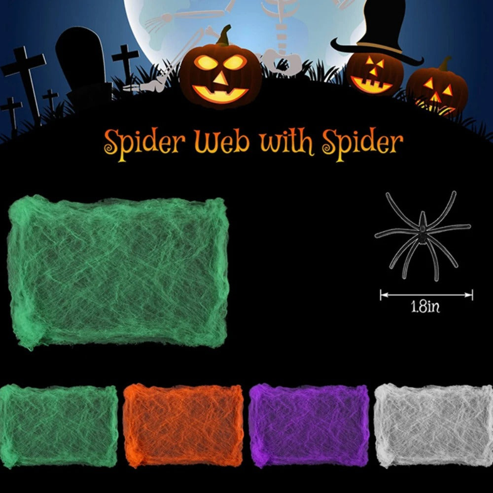 Halloween Artificial Spider Web & Cobweb Decoration – Stretchy Gothic Haunted House Decor