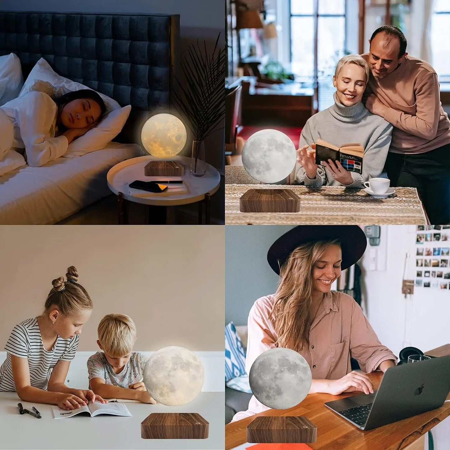 Magnetic Levitating Moon Lamp – 3D Printed, 3-Color LED Night Light with Wooden Base