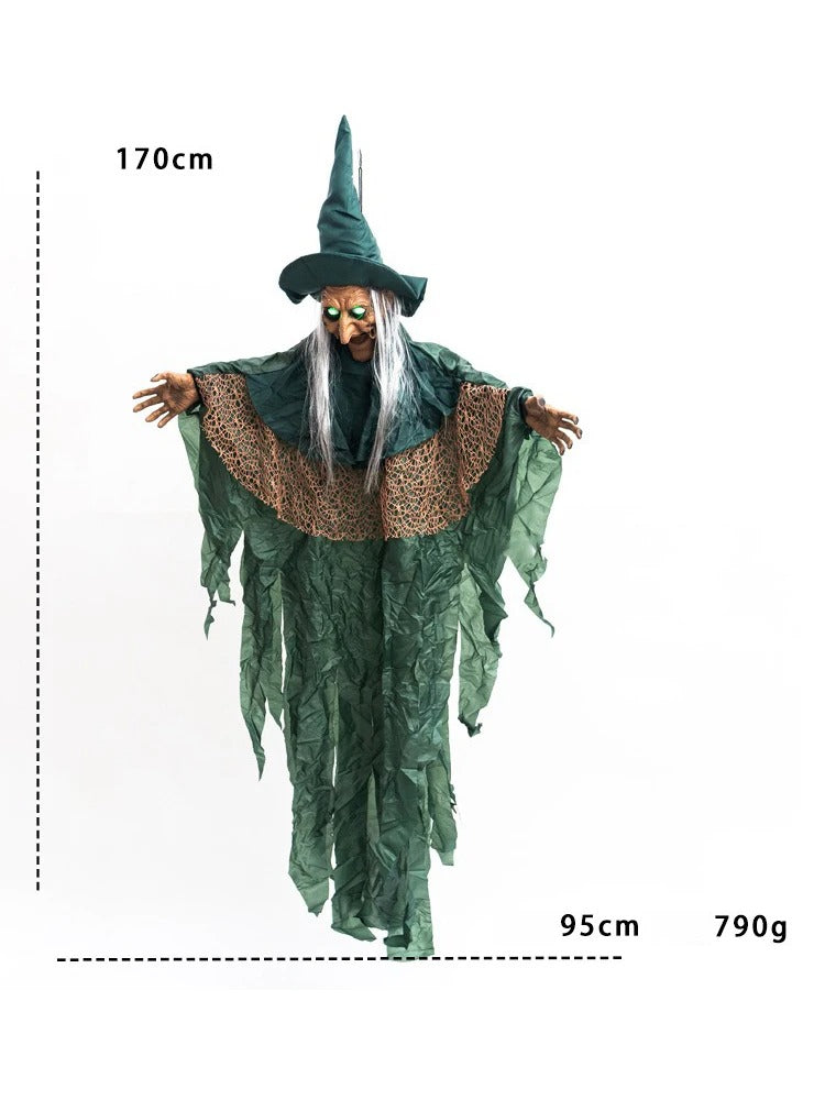 Halloween Life Size Animatronic Witch 180cm – Motion Sensor, Talking, Glowing Eyes, Outdoor Yard Decor