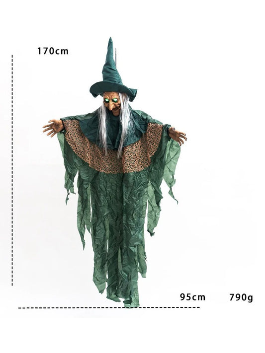 Halloween Life Size Animatronic Witch 180cm – Motion Sensor, Talking, Glowing Eyes, Outdoor Yard Decor
