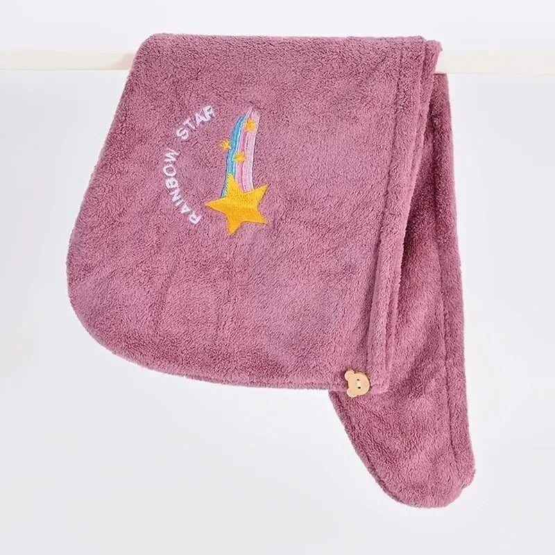 Quick Dry Hair Towel - Super Absorbent Coral Fleece Hair Wrap with Button - Soft Microfiber Hair Turban for Women & Girls