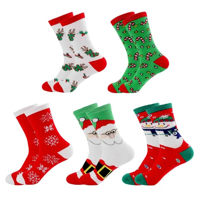 Cartoon Christmas Socks – 5 Pairs Festive Novelty Socks Gift Set for Adults & Kids