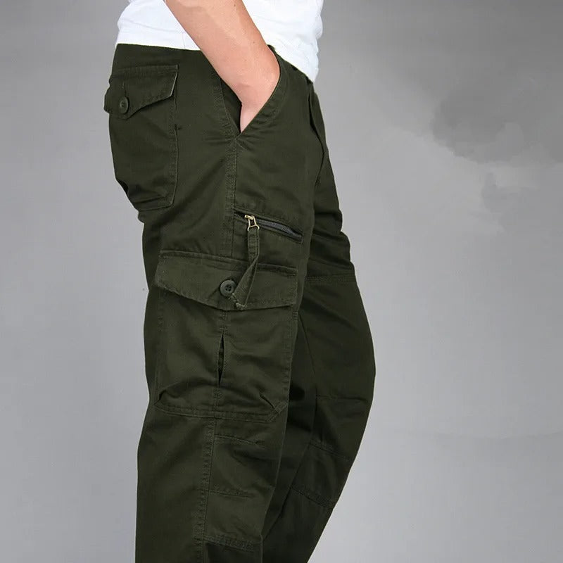 Men’s Cotton Cargo Trousers – Loose Straight Leg Multi-Pocket Work Pants for Spring & Summer