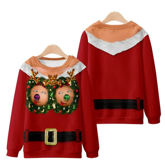 Funny Ugly Christmas 3D Printed Sweatshirt – Loose Pullover Round Neck Long Sleeve Xmas Top for Men & Women