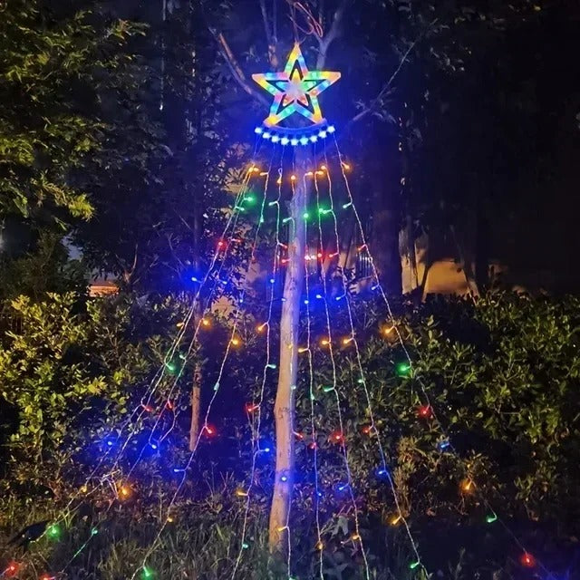 LED Five-Pointed Star Waterfall Light – Starry Sky Outdoor Courtyard & Garden Fairy Light Decoration