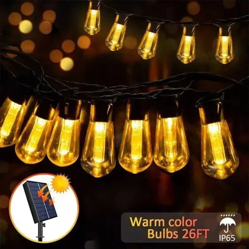 Solar String Lights, S14 Edison Bulb Warm White Garland