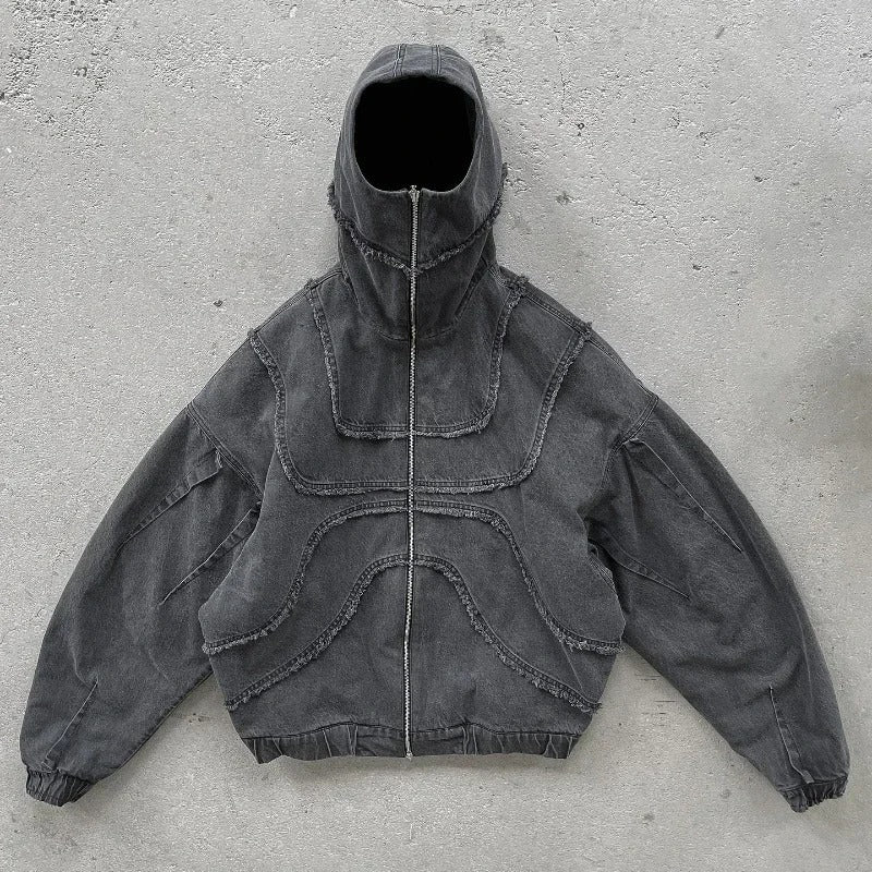 Y2K Gothic Denim Jacket - Oversized Vintage Streetwear Hoodie