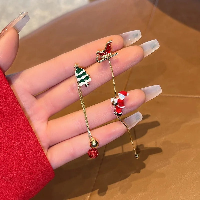 Asymmetric Snowflake Christmas Boot & Hat Drop Earrings – Festive Statement Jewellery for the Holiday Season