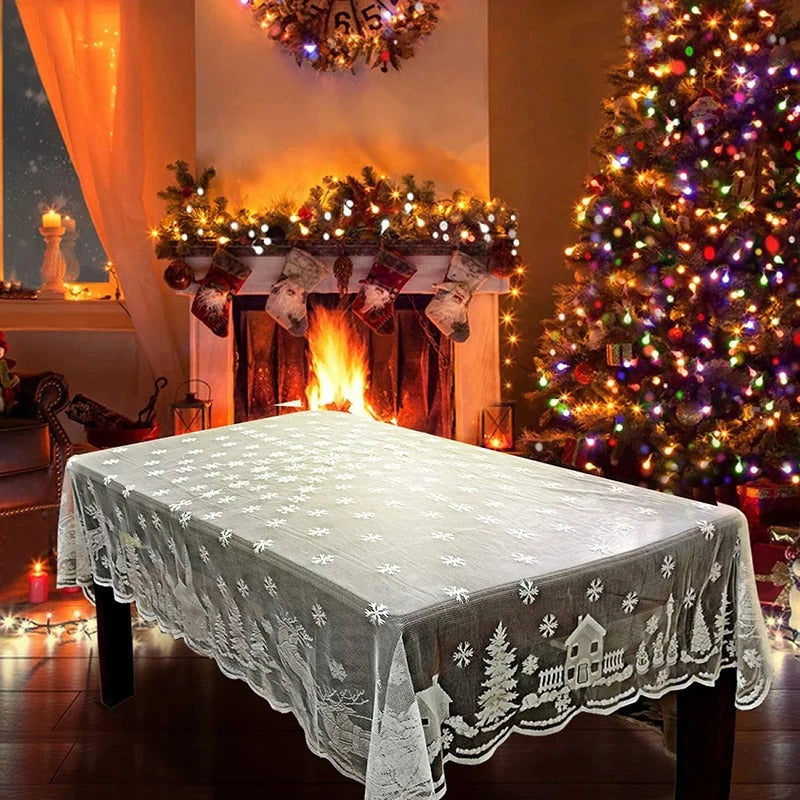 White Lace Macrame Tablecloth – Elegant Boho Crochet Table Cover for Dining, Weddings & Home Decor