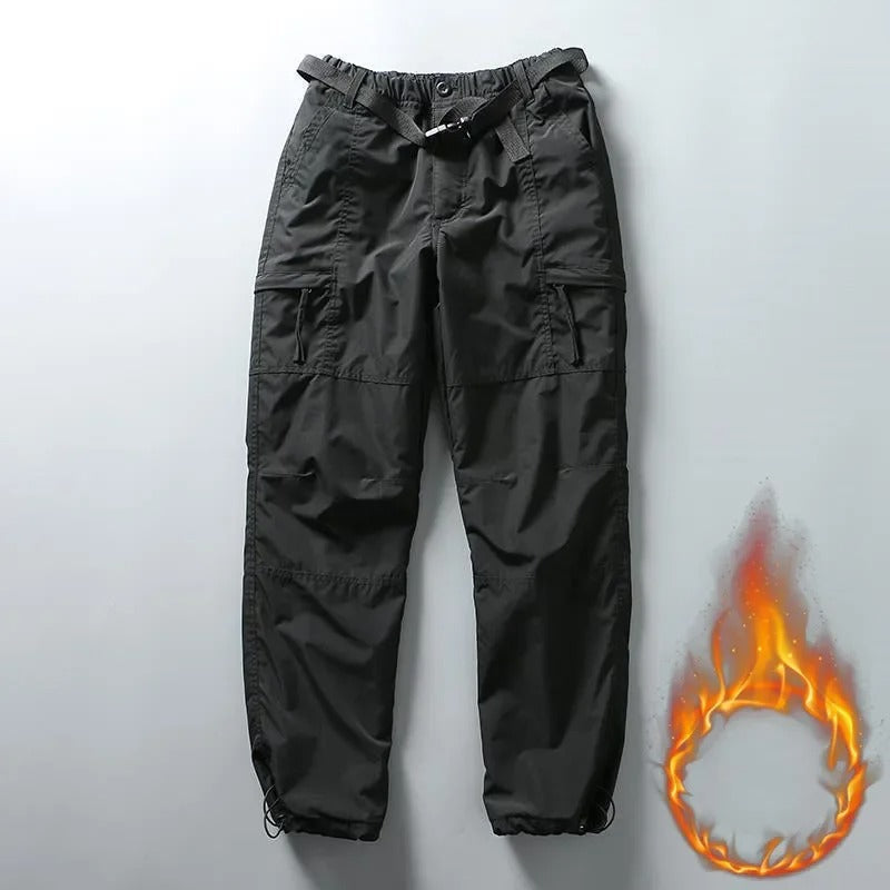 Men’s Thick Waterproof Fleece Cargo Pants – Warm Winter Outdoor Trousers with Multi-Pockets