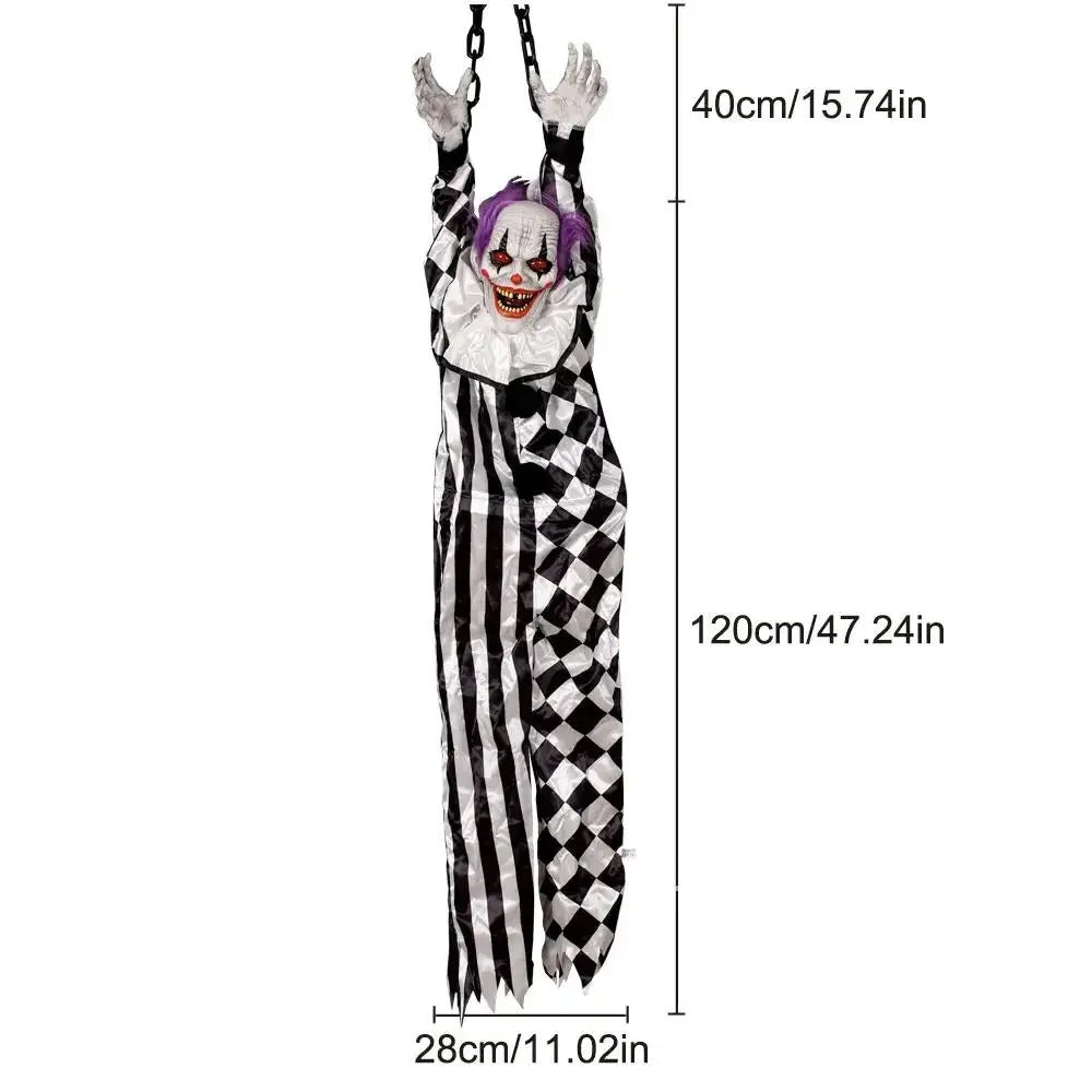 Scary Hanging Clown Animatronics with Glowing Eyes – Haunted Halloween Prop