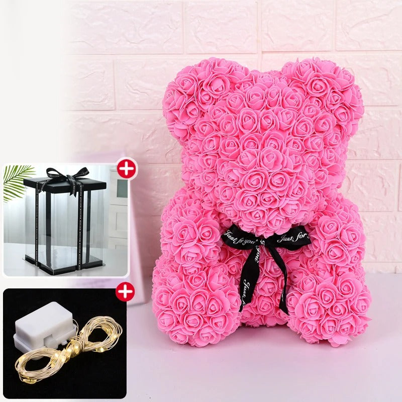 Valentine Gift Rose Bear – Artificial Flower Teddy Bear Decoration