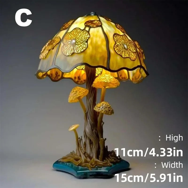 Fairy Mushroom Garden Stained Glass Lamp – Handmade Night Light