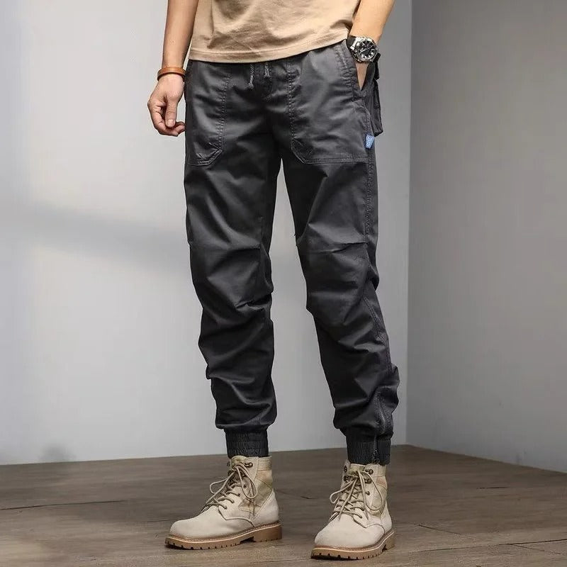 Men’s Classic Cotton Cargo Pants – Solid Colour Multi-Pocket Casual Trousers