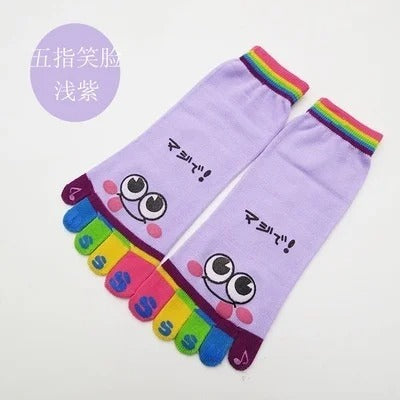 Five-Toe Crew Socks – Funny Short Cartoon Smiley Finger Show Socks