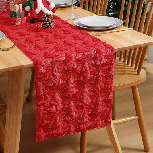 3D Green Christmas Tree Sequin Table Runner, Holiday Decor