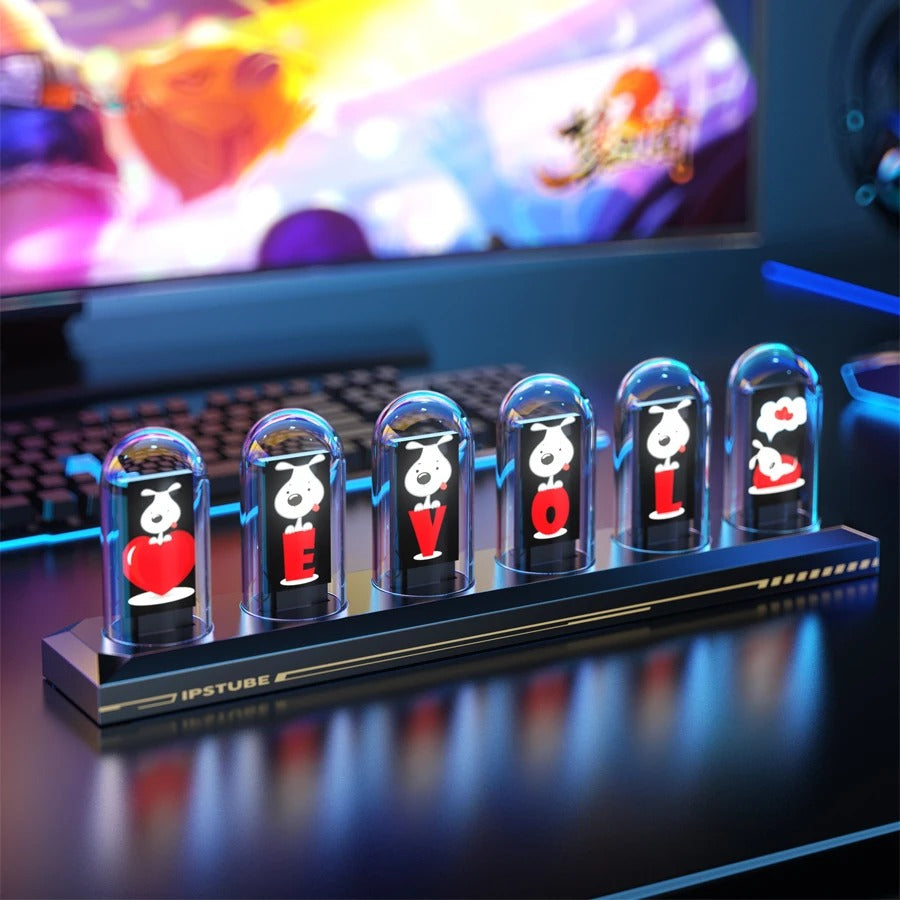 RGB Nixie Tube Clock – LED Glow IPS Colour Screen Retro Digital Desk Clock for Home & Office Decor