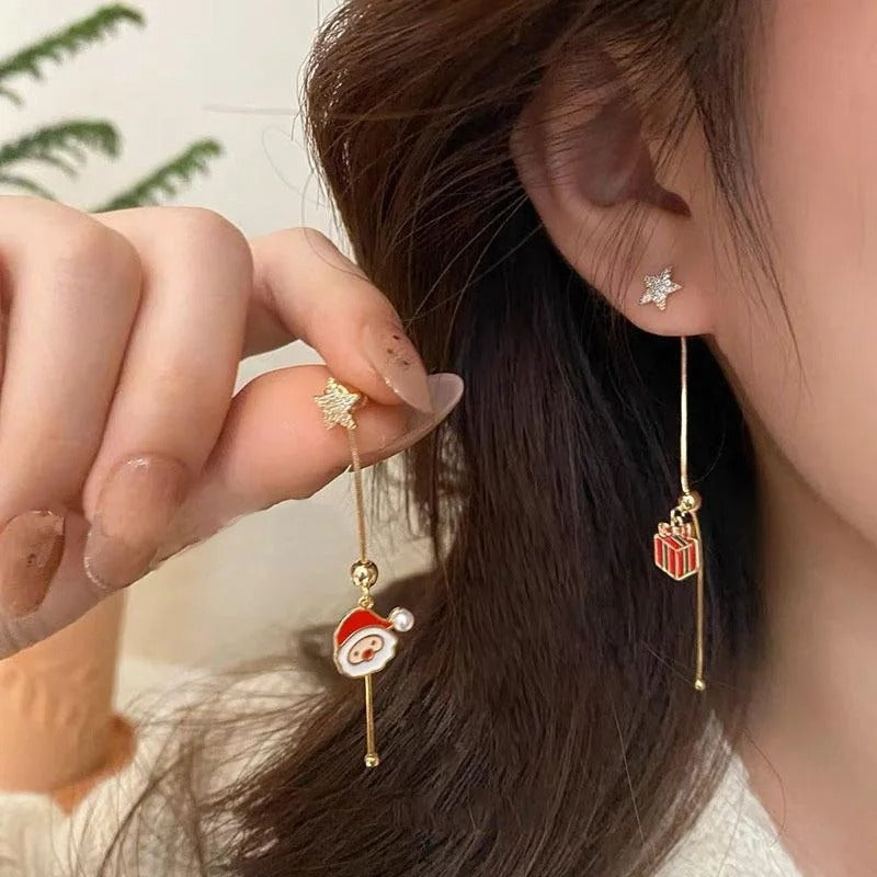 Asymmetric Snowflake Christmas Boot & Hat Drop Earrings – Festive Statement Jewellery for the Holiday Season