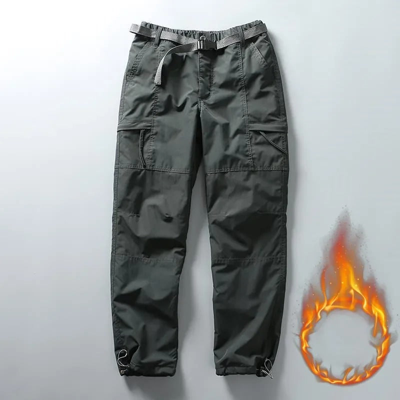Men’s Thick Waterproof Fleece Cargo Pants – Warm Winter Outdoor Trousers with Multi-Pockets