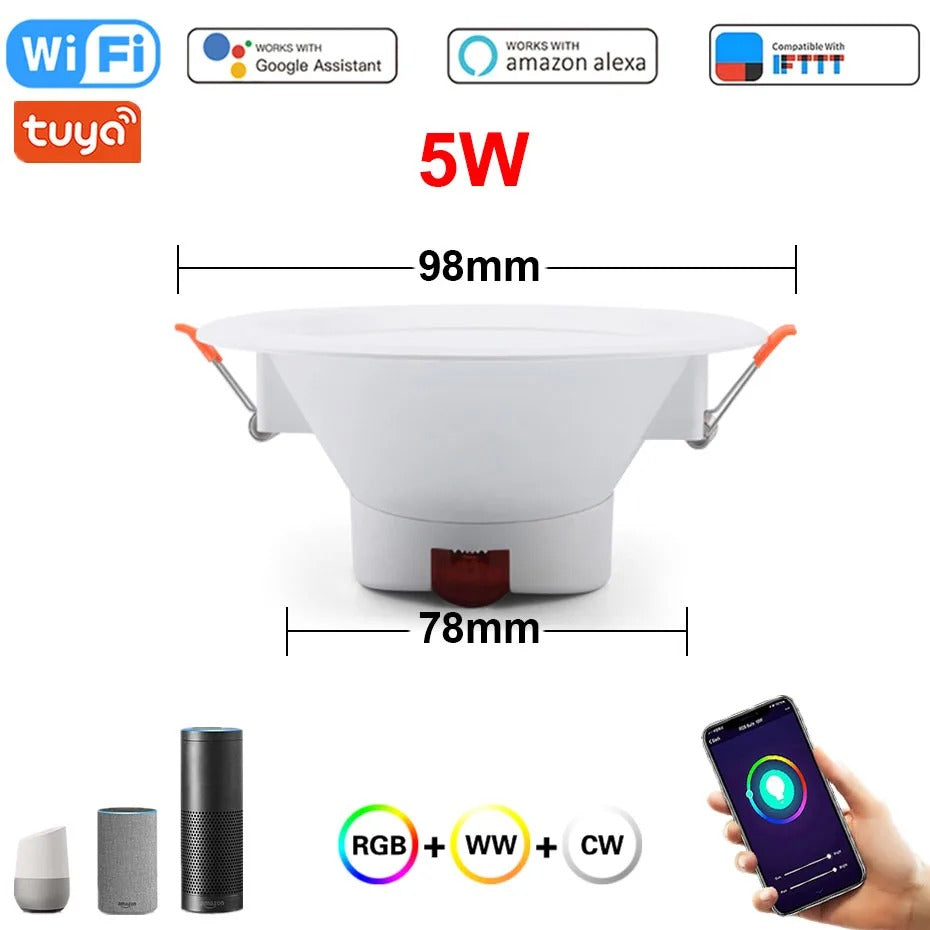 Tuya WiFi Smart LED Downlight – 5W 7W 9W 10W 15W 220V Dimmable Spot Light Compatible with Alexa & Google Home