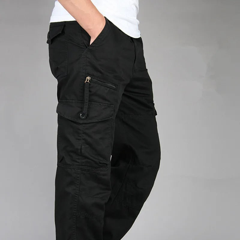 Men’s Cotton Cargo Trousers – Loose Straight Leg Multi-Pocket Work Pants for Spring & Summer