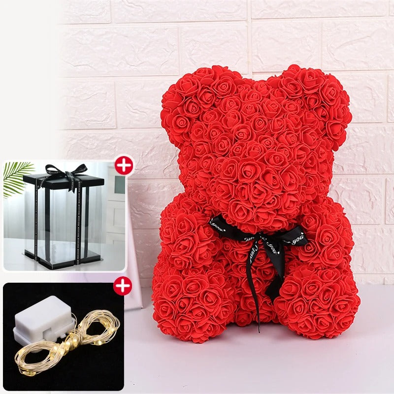 Valentine Gift Rose Bear – Artificial Flower Teddy Bear Decoration