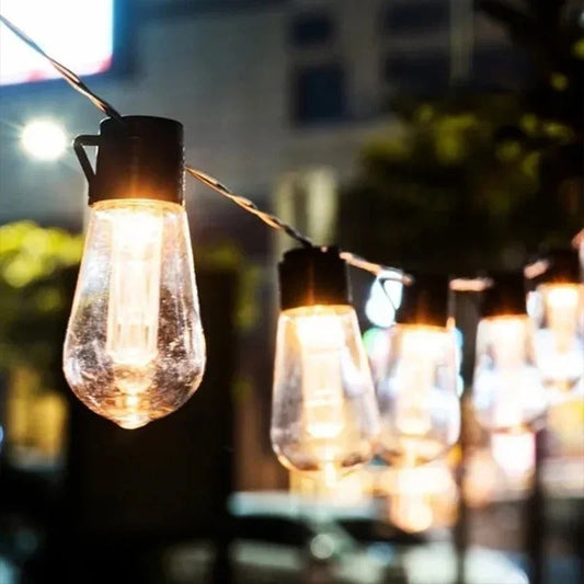 Solar String Lights, S14 Edison Bulb Warm White Garland