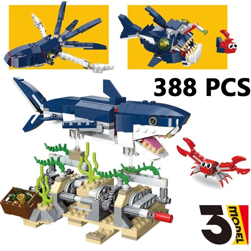 3-in-1 Mechanical Swimming Shark Building Blocks – Creative Marine Animal Construction Set