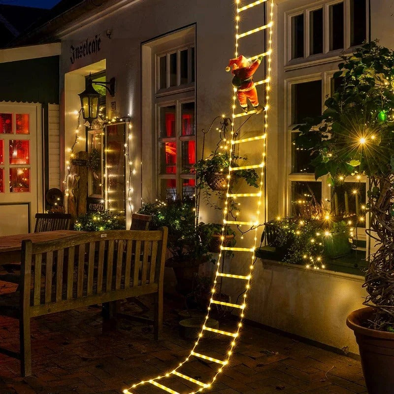 Santa Claus Climbing Ladder String Lights – USB Powered 8 Mode LED Lamp for Christmas Window & Wall Decor