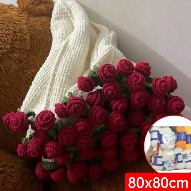 DIY Crocheted Flower Bouquet Blanket Kit – Handmade 100% Cotton Crochet Material Package
