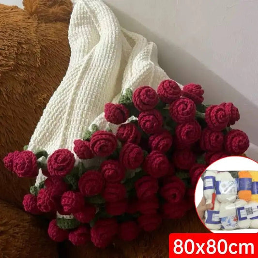 DIY Crocheted Flower Bouquet Blanket Kit – Handmade 100% Cotton Crochet Material Package