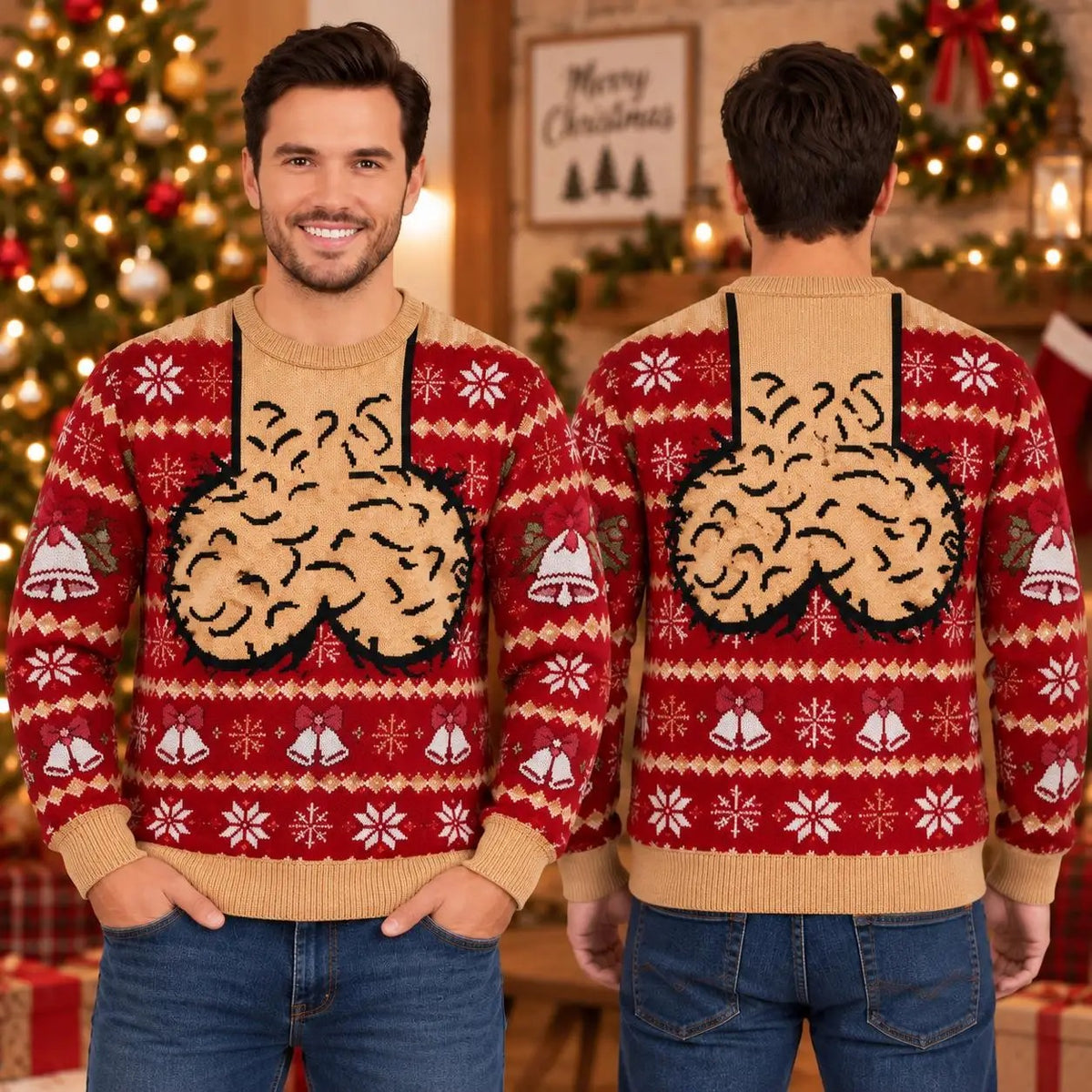 Men’s Funny Christmas Sweater – Red Festive Novelty Design
