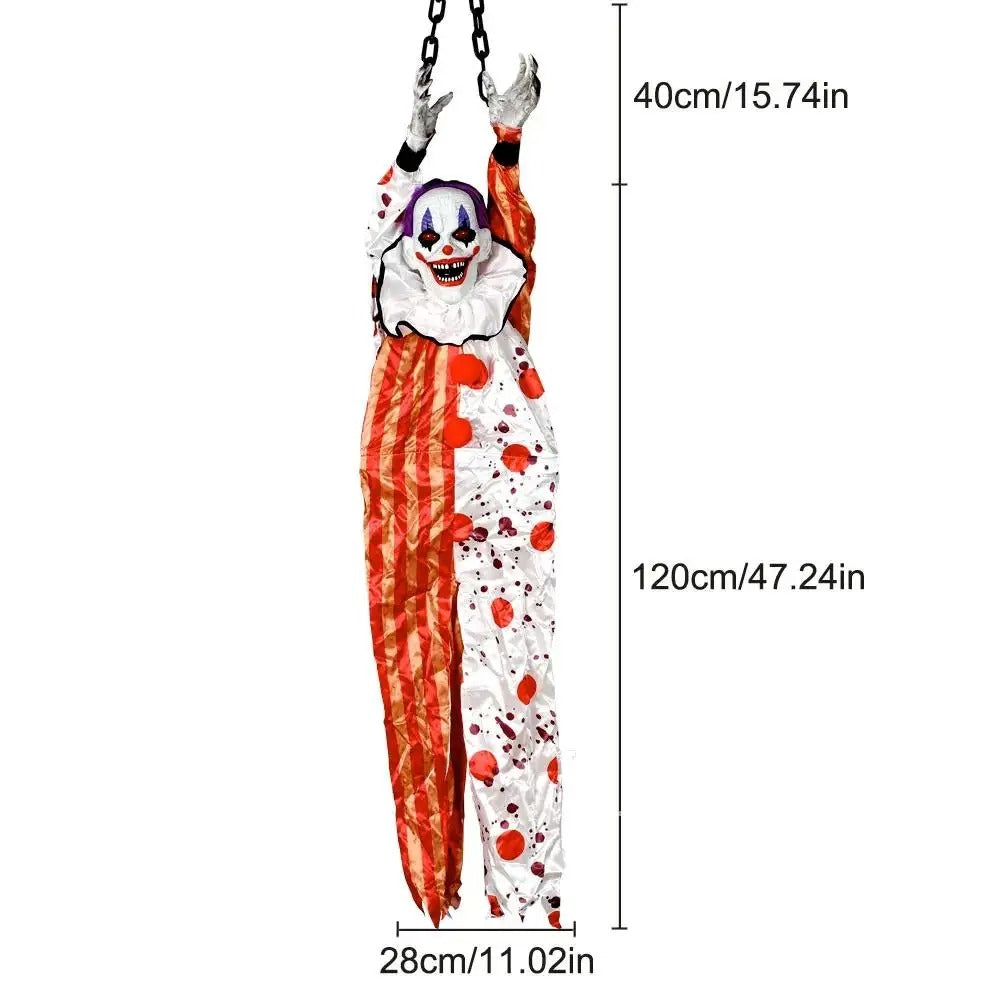 Scary Hanging Clown Animatronics with Glowing Eyes – Haunted Halloween Prop