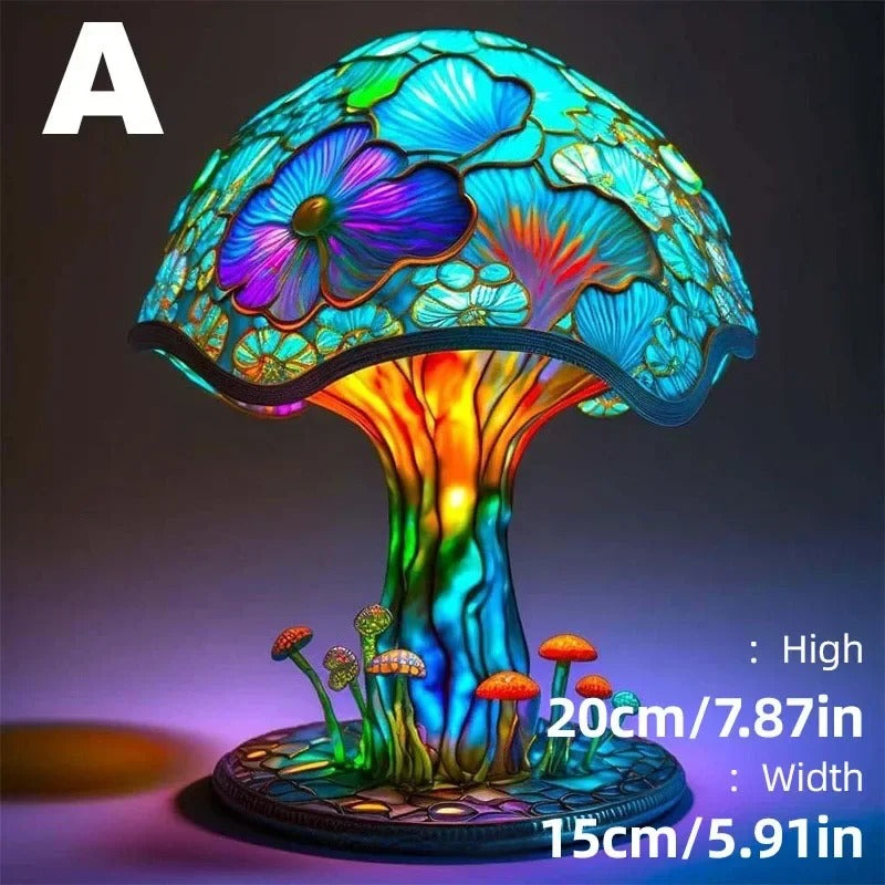 Fairy Mushroom Garden Stained Glass Lamp – Handmade Night Light