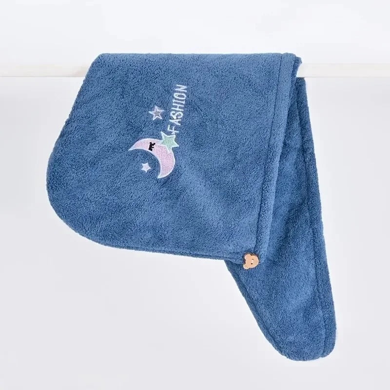 Quick Dry Hair Towel - Super Absorbent Coral Fleece Hair Wrap with Button - Soft Microfiber Hair Turban for Women & Girls