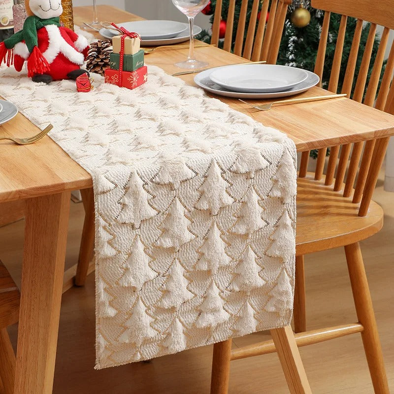 3D Green Christmas Tree Sequin Table Runner, Holiday Decor