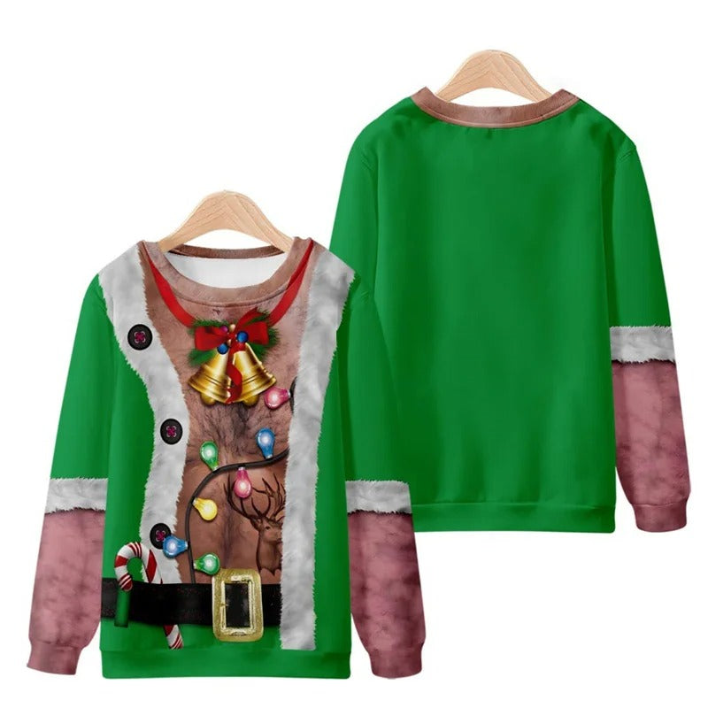 Funny Ugly Christmas 3D Printed Sweatshirt – Loose Pullover Round Neck Long Sleeve Xmas Top for Men & Women